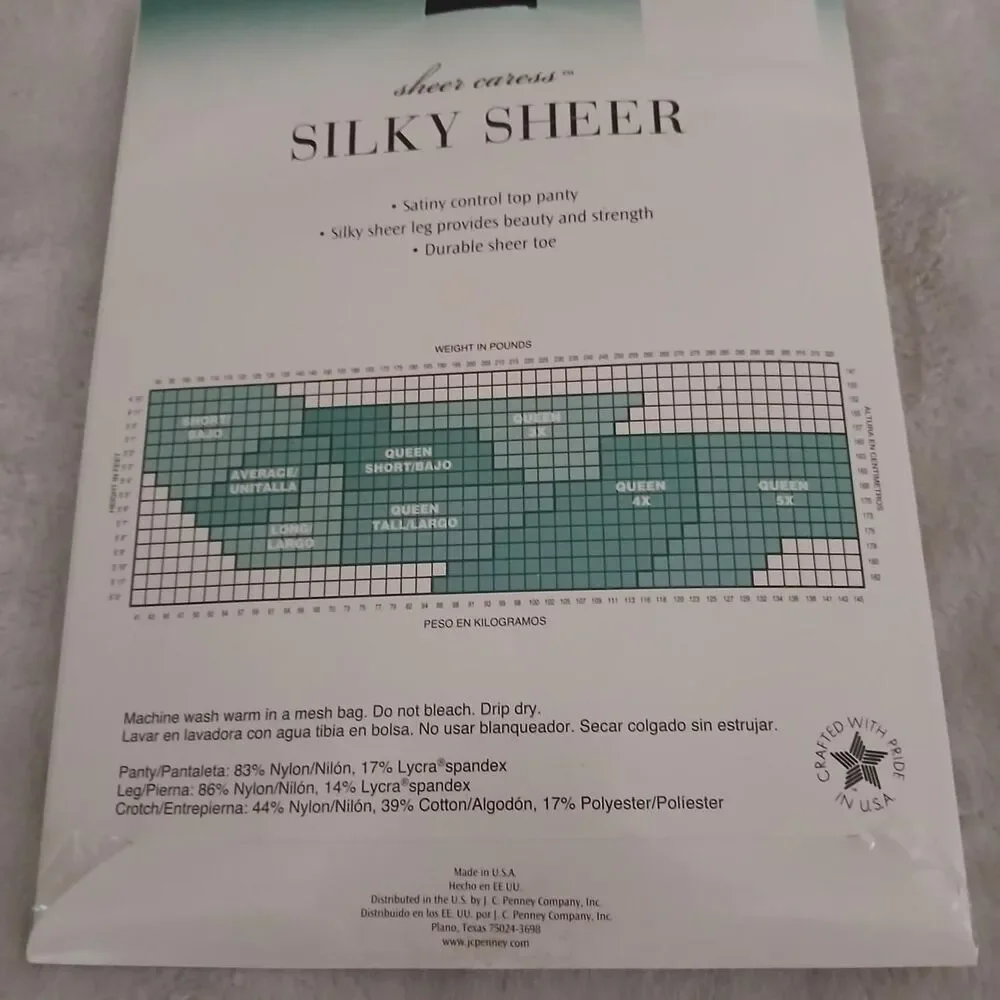 New Old Stock Vintage JCPenney Sheer Caress Silky Sheer Pantyhose Black Average